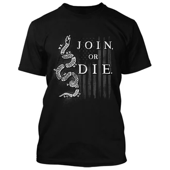 Присъединете се или Умри, Американската Независимост, Патриотическая Тениска с Змеиным Флага, Ежедневни тениски с Къс Ръкав от 100% Памук Кръгло деколте, Мъжка риза, Размер S-3XL