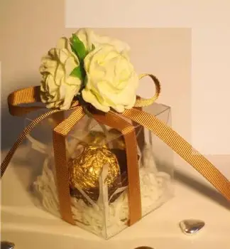 Прозрачни PVC Кутии За Подаръци, Сватба, Рожден Ден, Кутия шоколадови Бонбони и Тестени изделия Торта Годеж 3 Декорация от Лента Квадратна Подарък Кутия празнични аксесоари