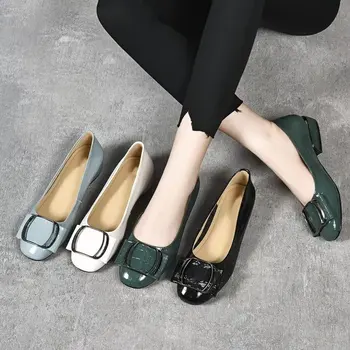 Пролет-есен обувки на равна подметка, дамски обувки, дамски обувки на равна подметка, дамски ежедневни обувки, дамски обувки на плоска подметка с кръгло бомбе на висок ток