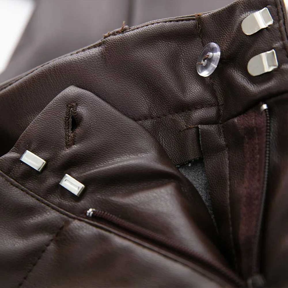 РГО & OYS & ZA 2022 дамски дрехи ретро монофонични модерен гащеризон с висока талия, украсена с джобове, от изкуствена кожа