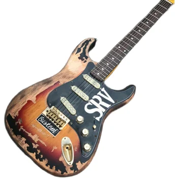 Реколта електрическа Sunburst Make Old Remains, Добър звук SRV Aged Relic St Guitarra с корпус от Елша, в наличност