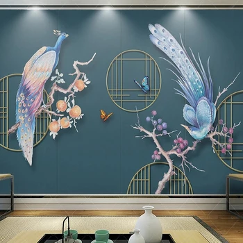 Релеф на 3D Стереоскопични Тапети По Поръчка Фотообои В Китайски Стил Цвете, Пеперуда Паун Стенни Покрития Декоративна Живопис