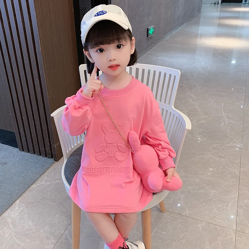 Рокля-пуловер с домакинството е заек чанта за момичета, Есенна Новост 2022 г., детска Корейската версия, рокля-риза с дълги ръкави за момичета, Детски вечерна рокля