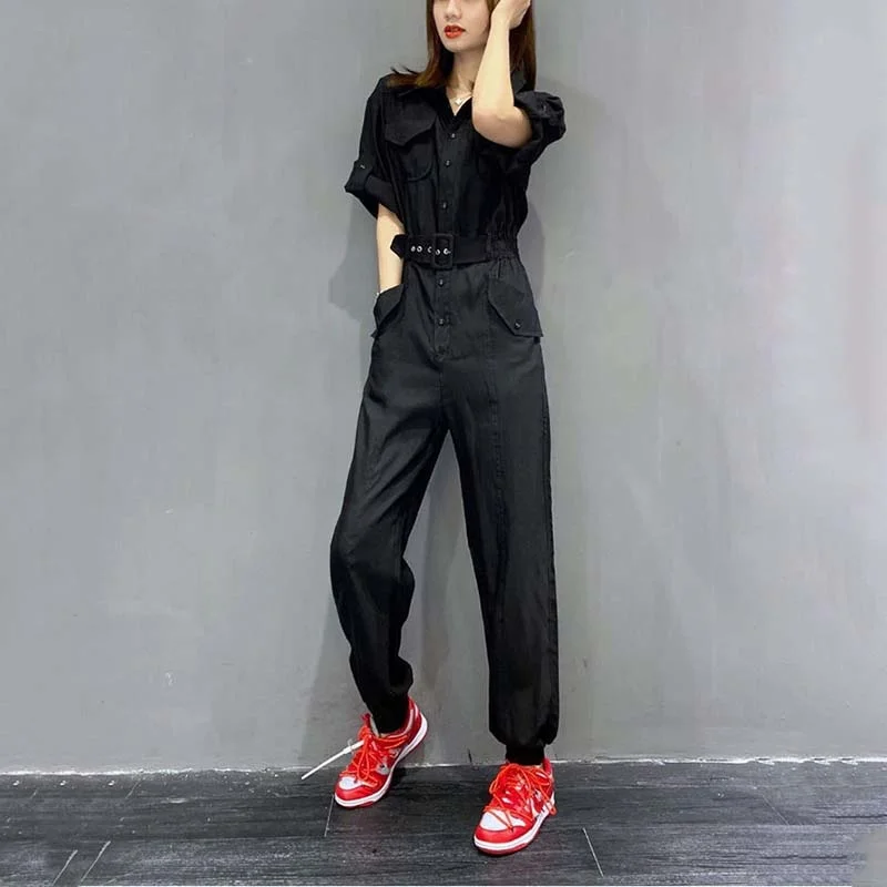 Сезон: Пролет-Лято Мода Vintag Риза С Къси Ръкави За Жени 2023 Нов Темперамент Модула Корейски Женски Гащеризон Y13