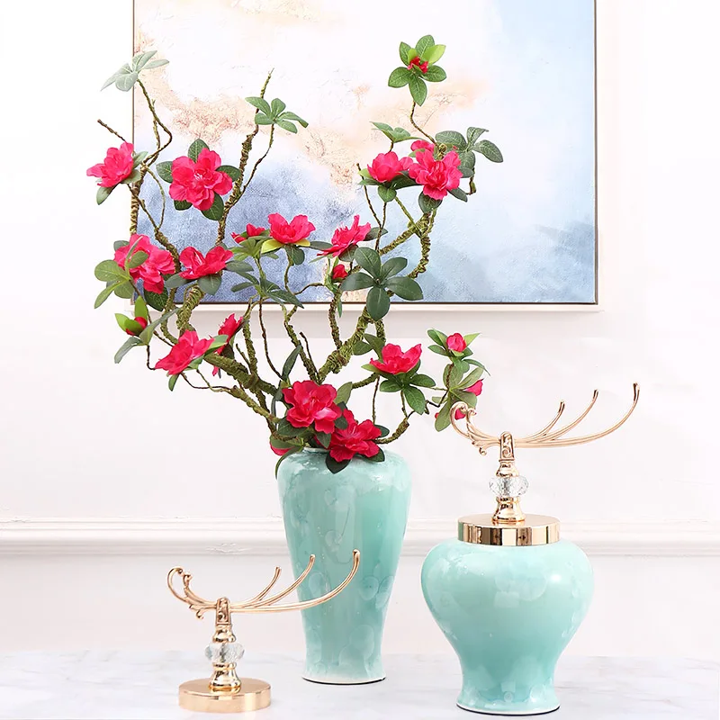 Селски изкуствени цветя, клон декоративни цветя за сватба цвете Rhododendron домашна стая маса, сватбена украса цвете пластмаса