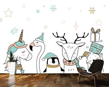 Сладки животни карикатура сняг Коледна тема тапети стенопис, хол ТЕЛЕВИЗИЯ стени детска спалня тапети начало декор