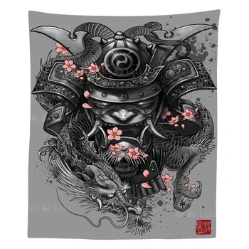 Старата Японска Традиционна Татуировка На Дракон Самурай Призрак Маска На Демон Илюстрации Гоблен За Спални Начало Декор