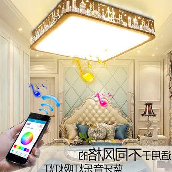 Съвременен Bluetooth Високоговорител Тавана Лампа С Дистанционно Управление на RGB LED Музикална Лампа С Регулируема Яркост Лампа За Дневна Спалня Умен