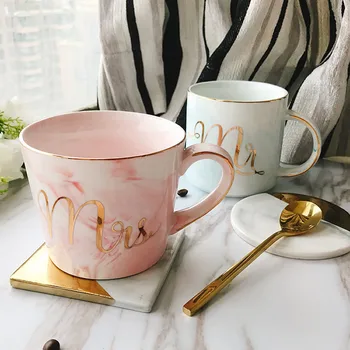 Творчеството мраморна текстура керамична чаша за мляко Мода Изкуство Златни ленти Офис Кафеена Чаша Чаша за напитки