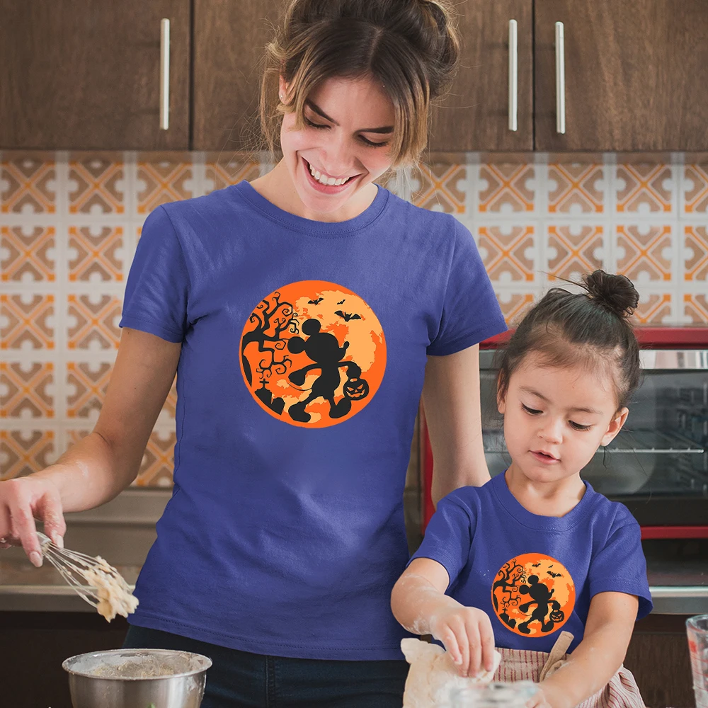Тениска за Хелоуин с дизайн на Дисни, Семейна дрехи за Майка и Дъщеря, Модерна, Свободна Тениска с Изображение на Мики Маус, аниме, Директна Доставка