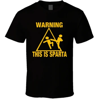 Това е тениска със забавна предупредителен знак Sparta. Ежедневни тениски с Кръгло деколте и Къс ръкав от 100% памук, Свободен топ, Нов Размер S-3XL