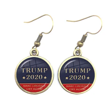 Тръмп 2020 Стъклени Обеци-Кабошоны САЩ Избирателна Колекция от Keep America Отлични Висящи Обеци За Жени И Момичета В Подкрепа на Тръмп Подарък