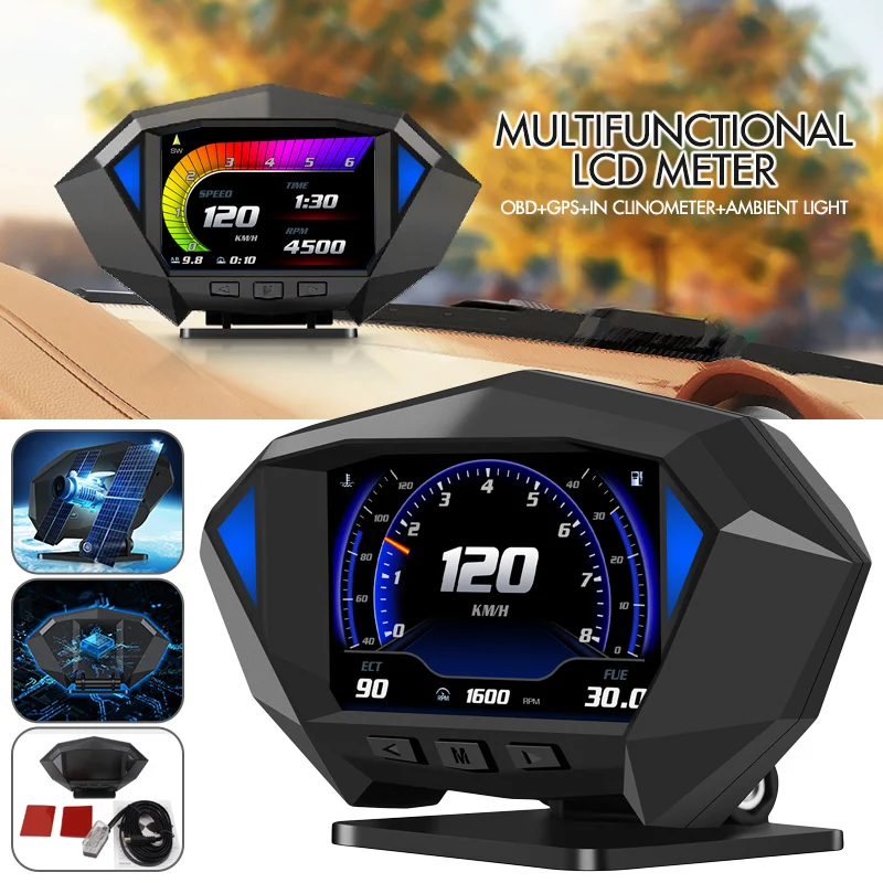 Универсален GPS Цифров LCD Дисплей Авто HUD Централен Дисплей Скоростомер Височина Сензор за Скорост Suv Измерител на Наклона на Аксесоари за Автомобили