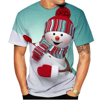 Унисекс, Коледна тениска 2022 г., Лятна тениска с 3D принтом Снежен човек, Всекидневни Топ с Къс ръкав, Сладка тениска с изображение, аниме, Фестивал Риза