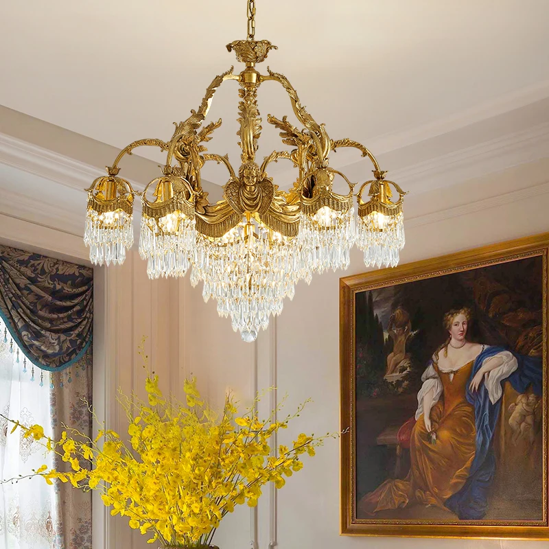 Френска чиста мед кристален полилей европейска атмосфера на луксозен дворец вила хол с трапезария и лампа спалня ретро лампи