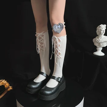 Френски чорапи дантела с гъбична страничната тръба, чорапи в стил колеж, чорапи до хайвер jk, модни сатен чорапи със собствените си ръце, дамски чорапи на вятъра