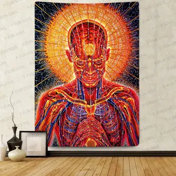 Фэнтезийная Музикална Група Плакат Гоблен Структурата На Човешкото Тяло, Светещо Слънчева Руна Виси На Стената