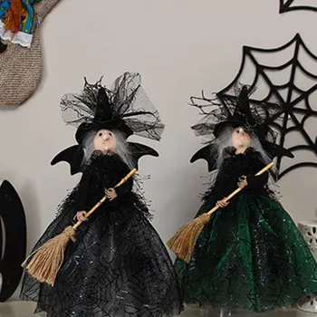 Хелоуин Есен Реколтата Вещица Без Призраци, Вещици Кукла Къща С Духове Подпори Марля + Пайети Зелено-Черен Украса Украса