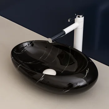 Цзиндэчжэнь завод директно керамика, ръчно рисувани художествен порцелан мивка керамична мивка мивка за баня-овална черен