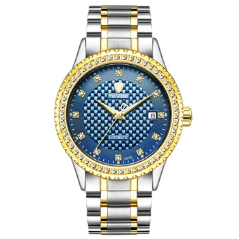 Часовници бизнес в свободното време, инкрустирани с диаманти мъжки автоматично механични водоустойчив часовник с календар