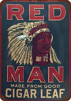 Червения Човек Дъвченето на Тютюн Метална Лидице Знак 8x12 См Ретро Табела
