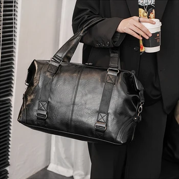 Черна Кожена Мъжка Чанта За Багаж, Голяма Мъжка Бизнес Чанта, Мъжка Чанта