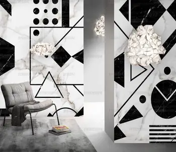 Черно-бели Тапети Модерен Геометричен Модел Чиста Хартия Тапет Дневна Спалня Начало Декор Творчески 3D Тапети