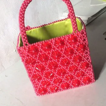 Чист ръчно изработени тъкани перли ins нишевый дизайн дамска чанта преносима чанта на рамото от мъниста ретро вечеря във перлени клатчи